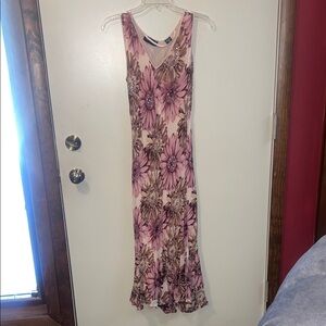 90’s Pink Floral Sleeveless Maxi Dress with Brown Accents